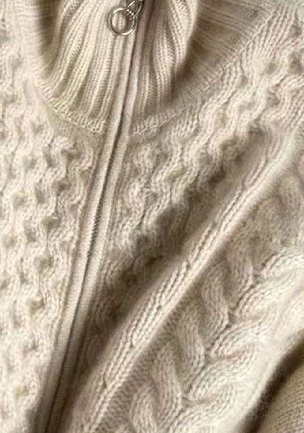 Women's Cable Knit Zip-Up High-Neck Cardigan Sweater