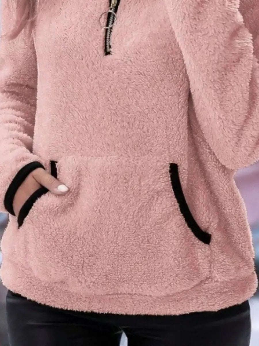 Womens Cardigan Half-Zip Fluffy Teddy Fleece Pullover Jumper