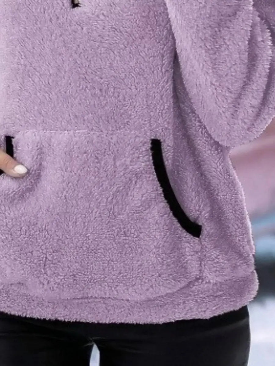 Womens Cardigan Half-Zip Fluffy Teddy Fleece Pullover Jumper