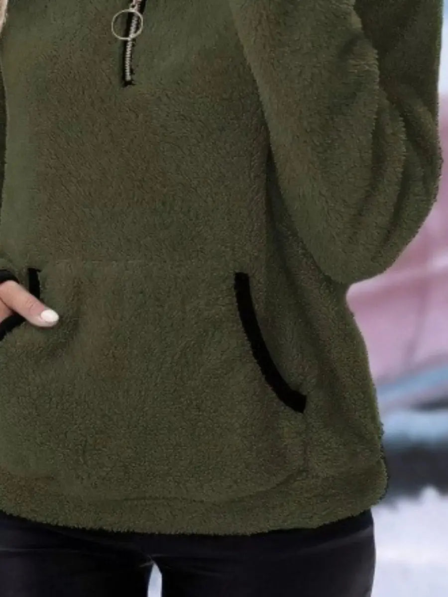 Womens Cardigan Half-Zip Fluffy Teddy Fleece Pullover Jumper