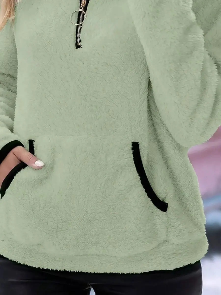 Womens Cardigan Half-Zip Fluffy Teddy Fleece Pullover Jumper
