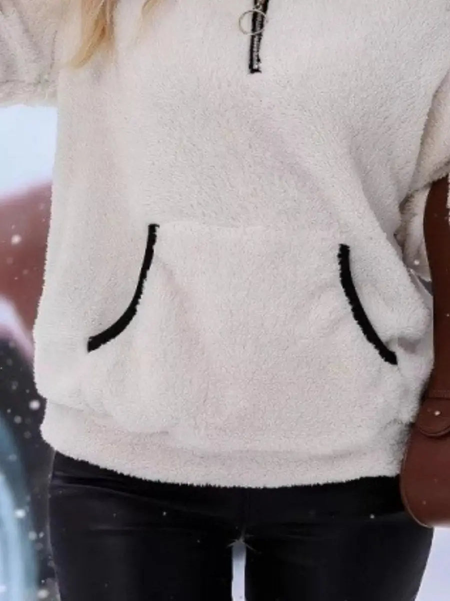 Womens Cardigan Half-Zip Fluffy Teddy Fleece Pullover Jumper