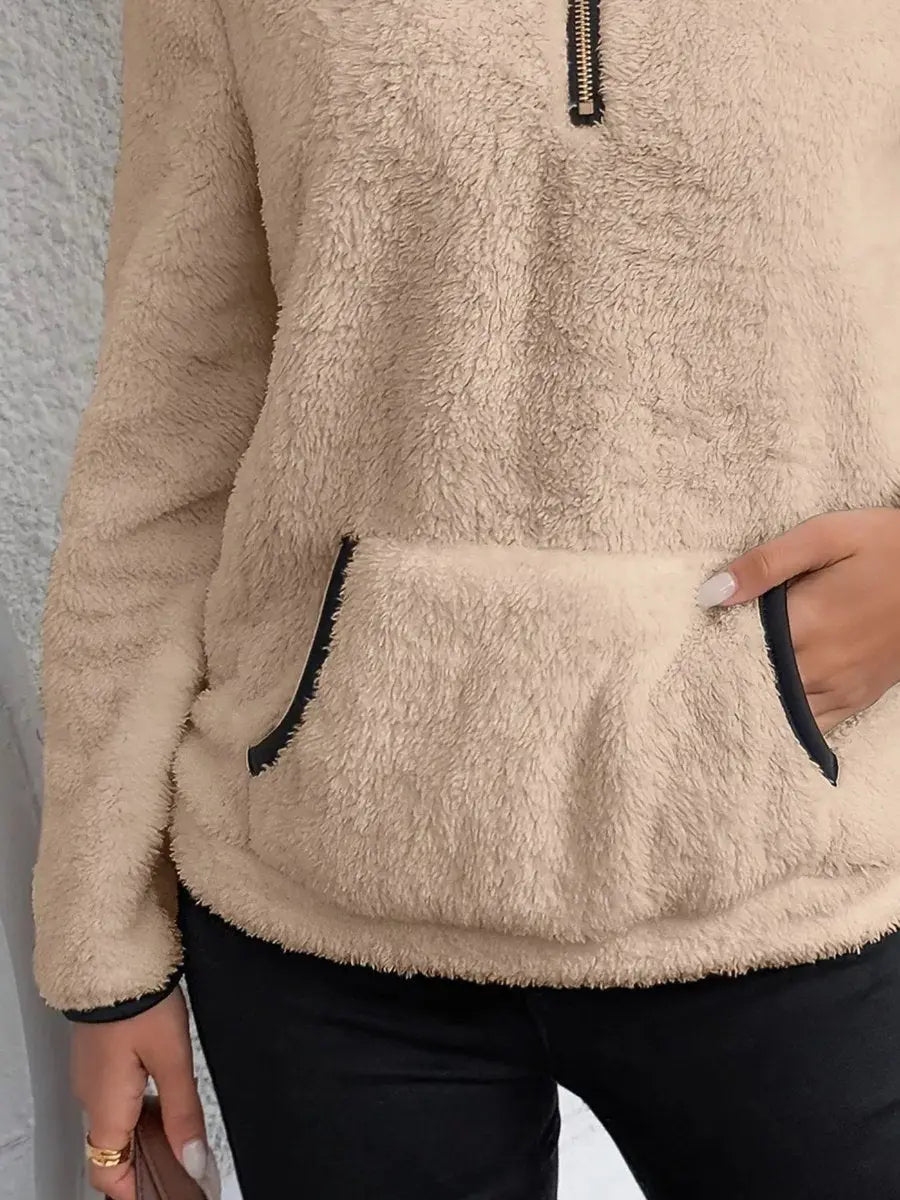 Womens Cardigan Half-Zip Fluffy Teddy Fleece Pullover Jumper