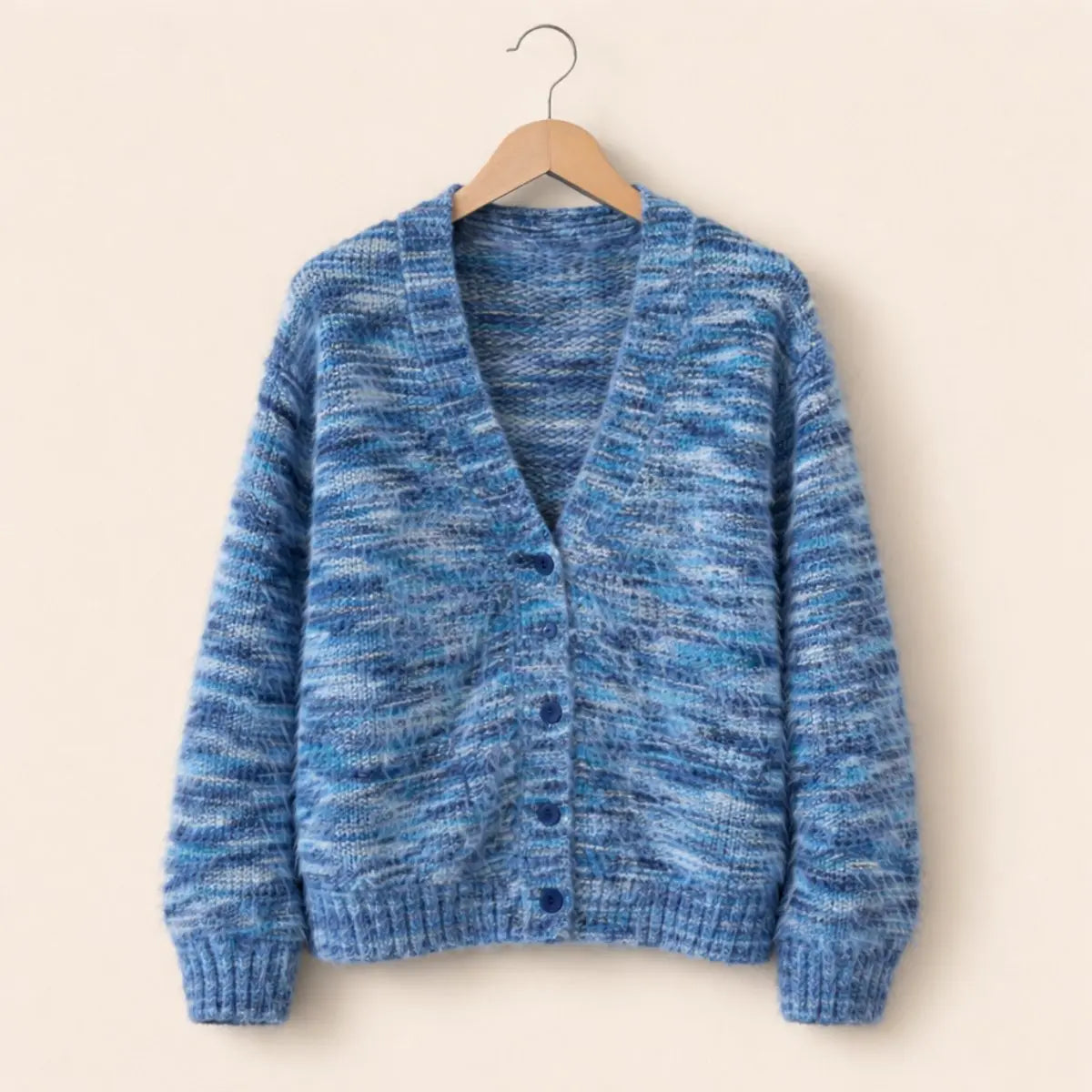 Women's Cardigan Open-Front Striped Knit Long Sleeve - Blue