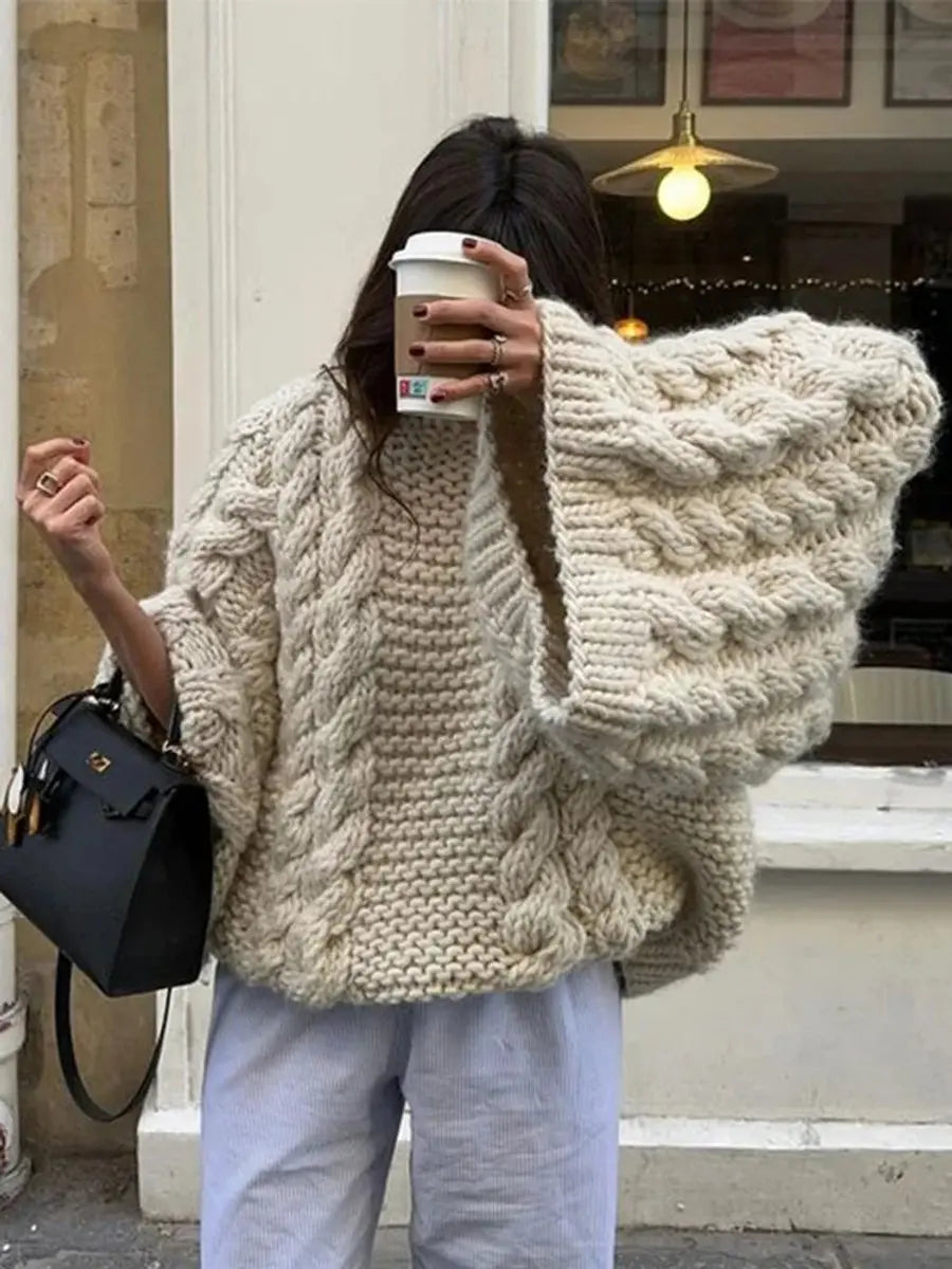 Womens Cardigan Oversized Chunky Cable-Knit Jumper - White