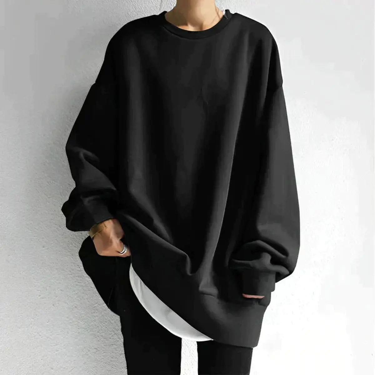 Women's Cardigan Oversized Drop Shoulder Crewneck Jumper - Black