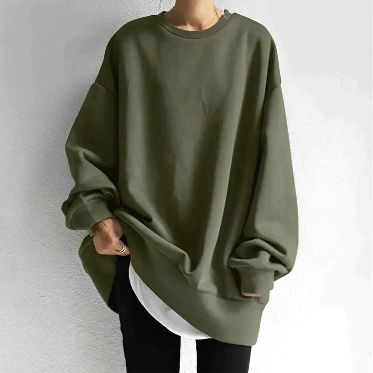 Women's Cardigan Oversized Drop Shoulder Crewneck Jumper - Army Green