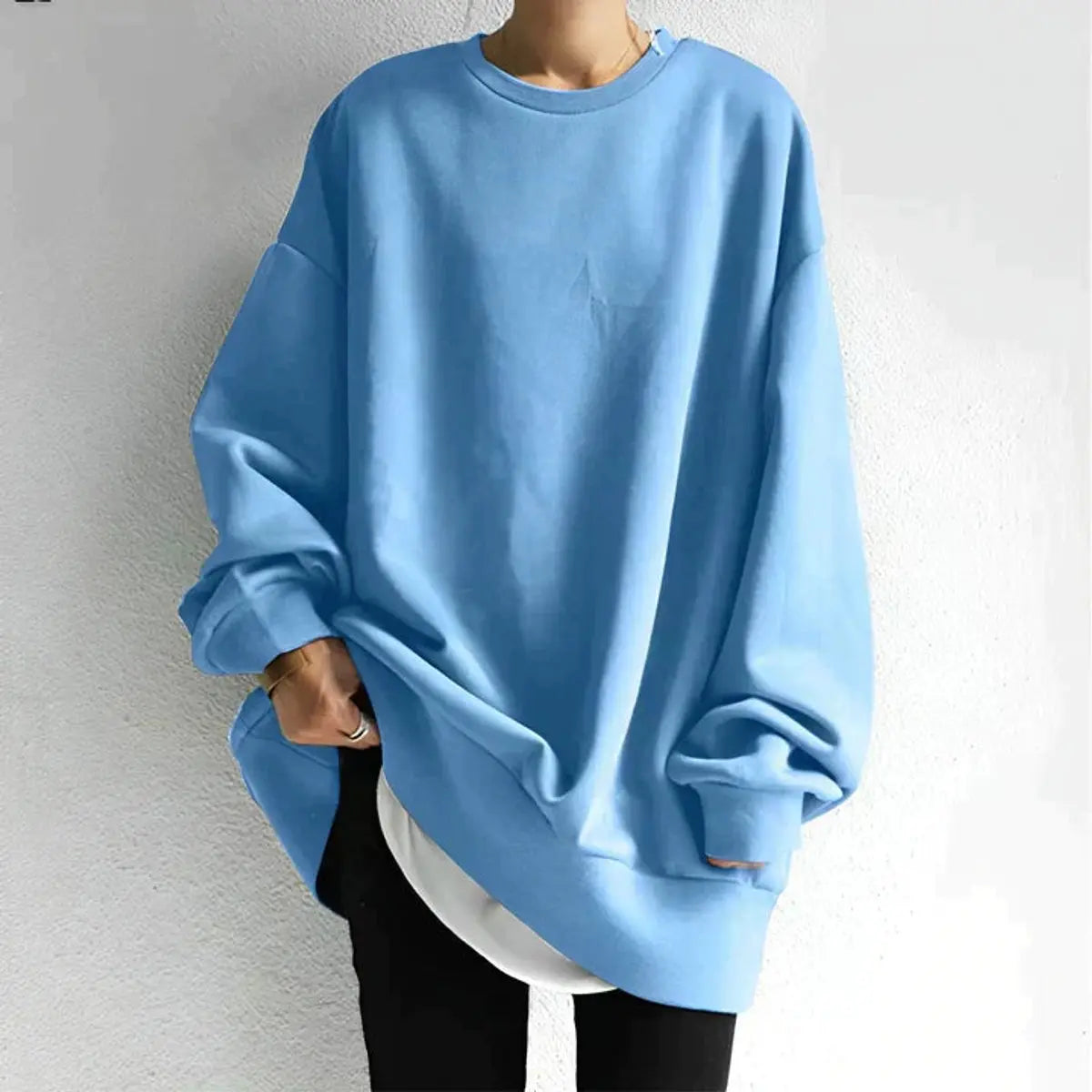 Women's Cardigan Oversized Drop Shoulder Crewneck Jumper - Light Blue