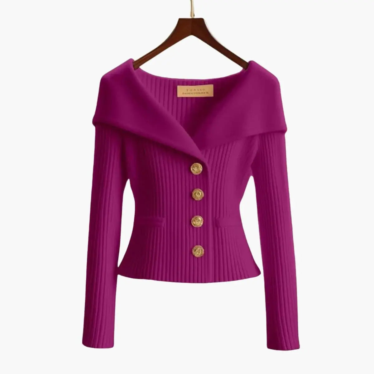 Womens Cardigan Ribbed Knit Off-Shoulder Button-Up Jumper - Violet