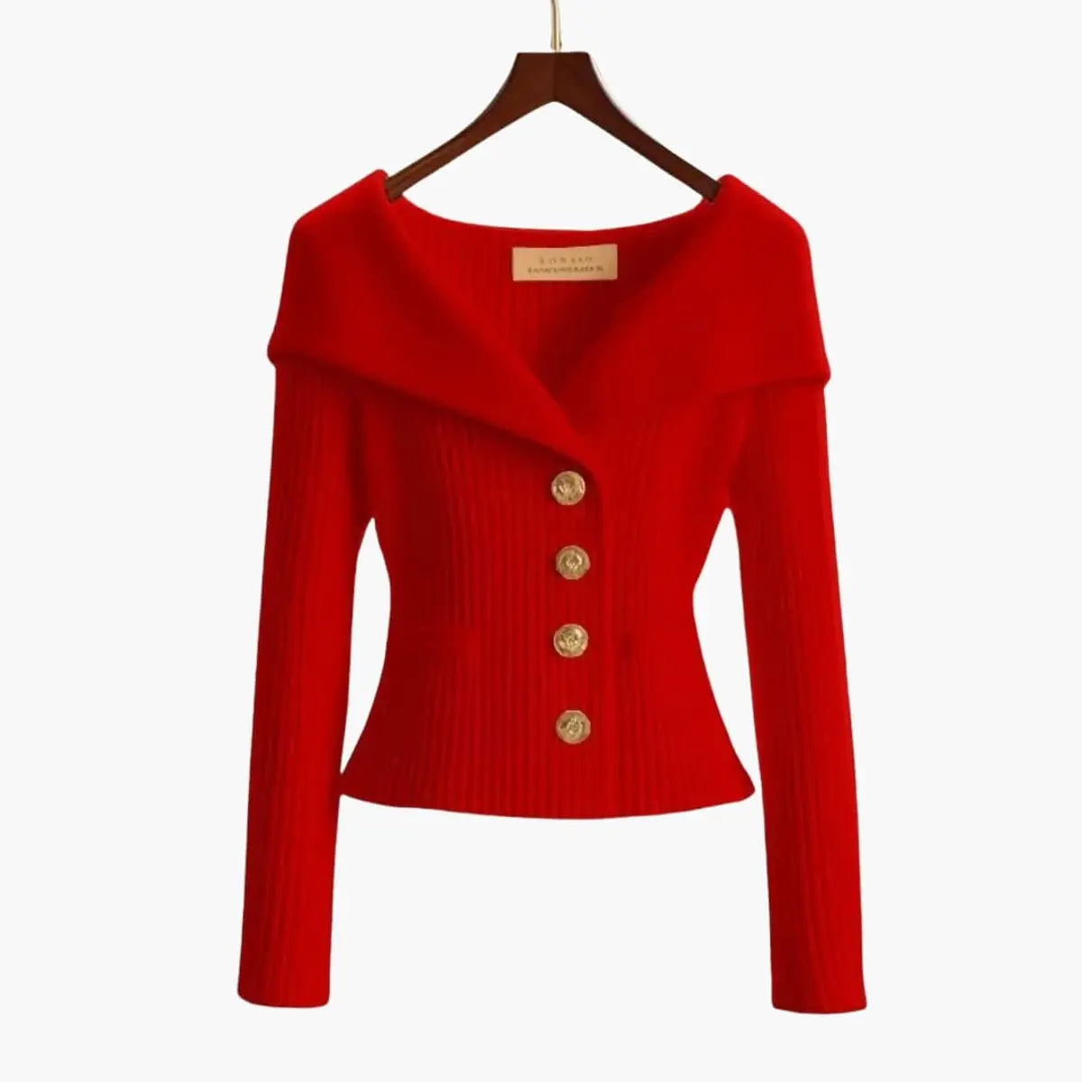 Womens Cardigan Ribbed Knit Off-Shoulder Button-Up Jumper - Red
