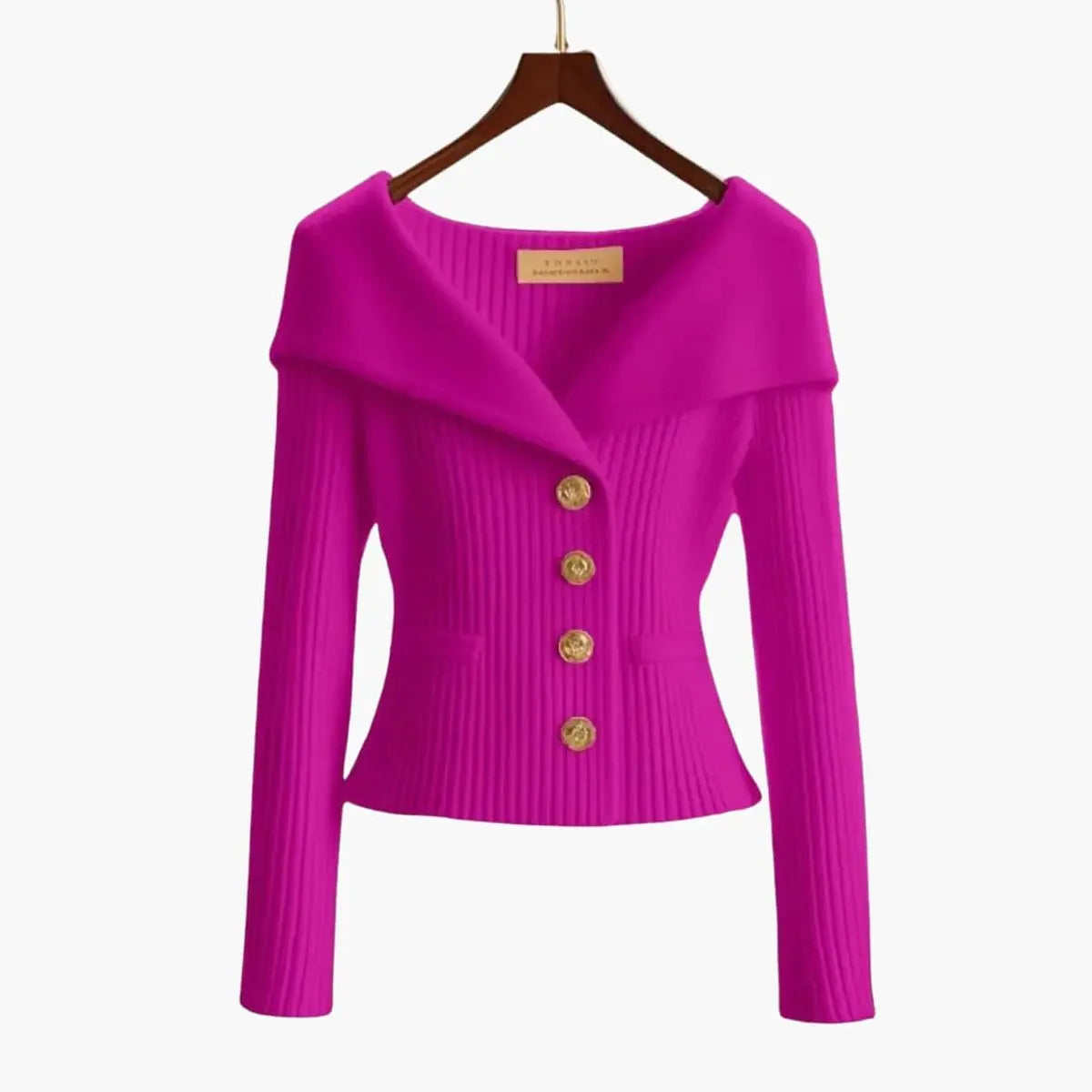 Womens Cardigan Ribbed Knit Off-Shoulder Button-Up Jumper - Purple