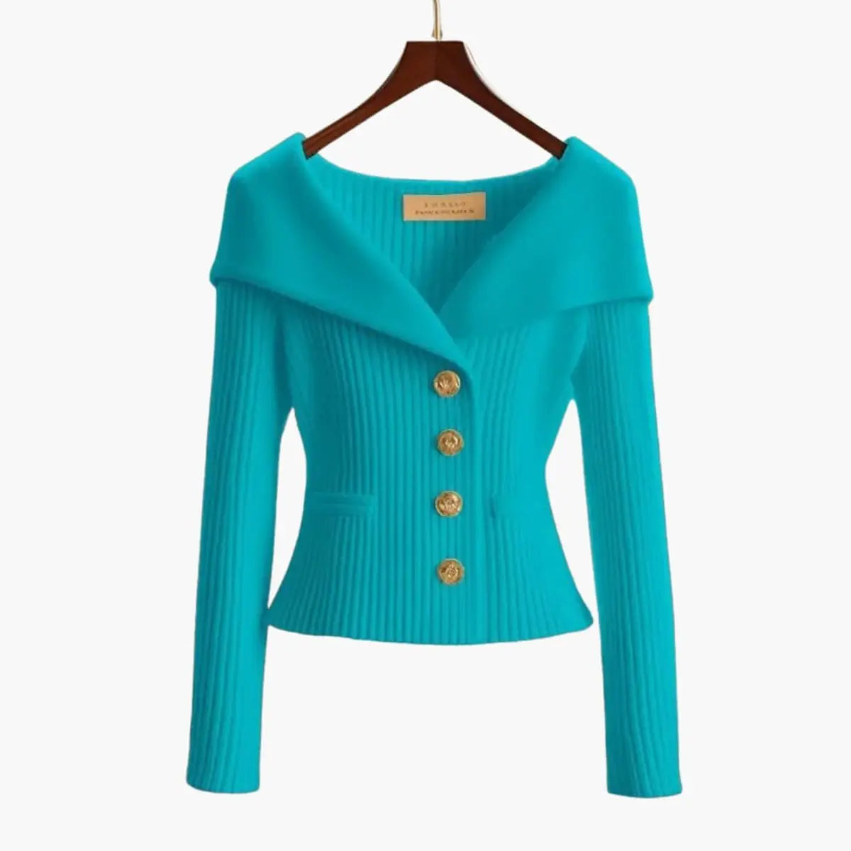 Womens Cardigan Ribbed Knit Off-Shoulder Button-Up Jumper - Blue
