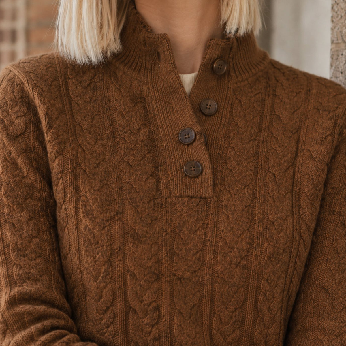 Women's Cashmere Blend Cable-Knit Buttoned Jumper