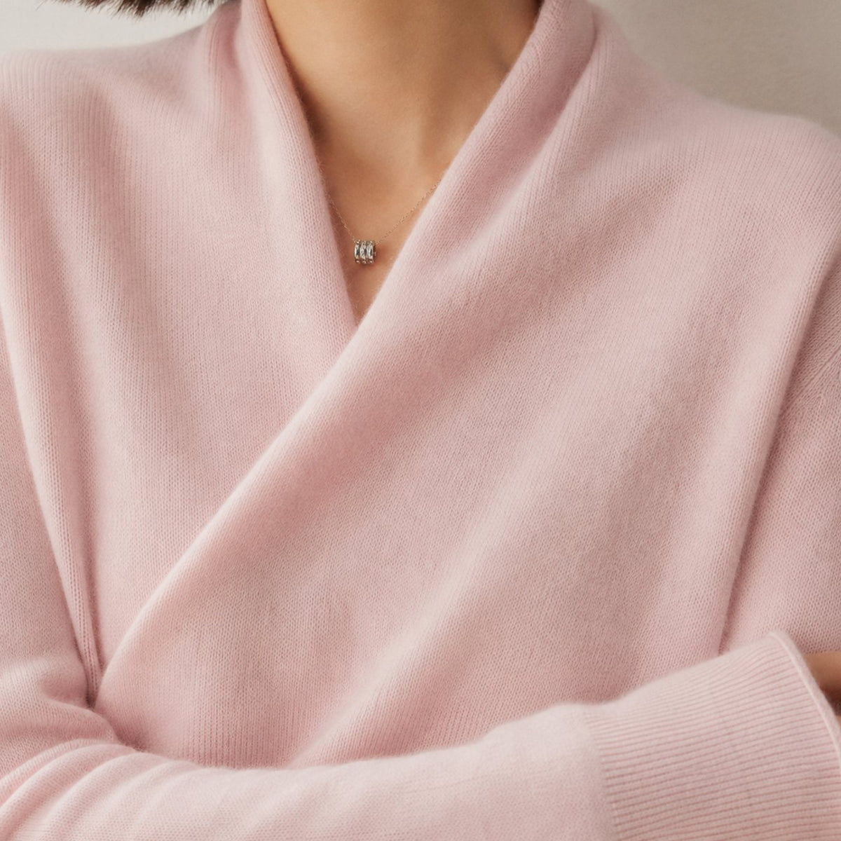 Women's Cashmere Blend Crossover Shawl-Neck Knit Jumper