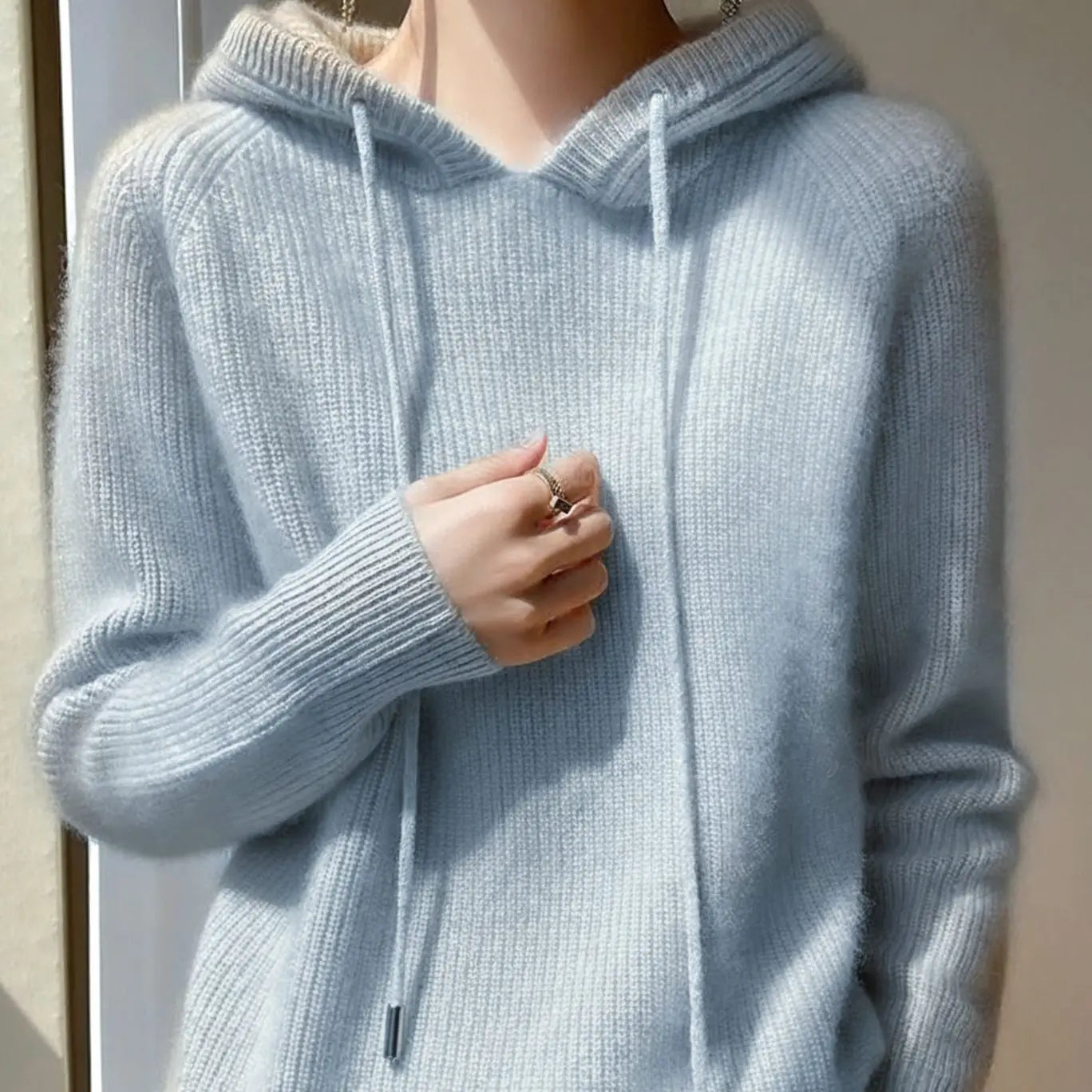 Women's Cashmere-Blend Hooded Drawstring Knit Jumper