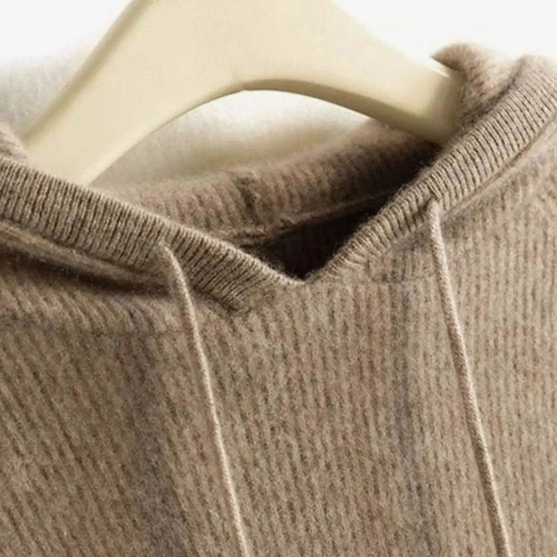Women's Cashmere-Blend Hooded Drawstring Knit Jumper - Camel