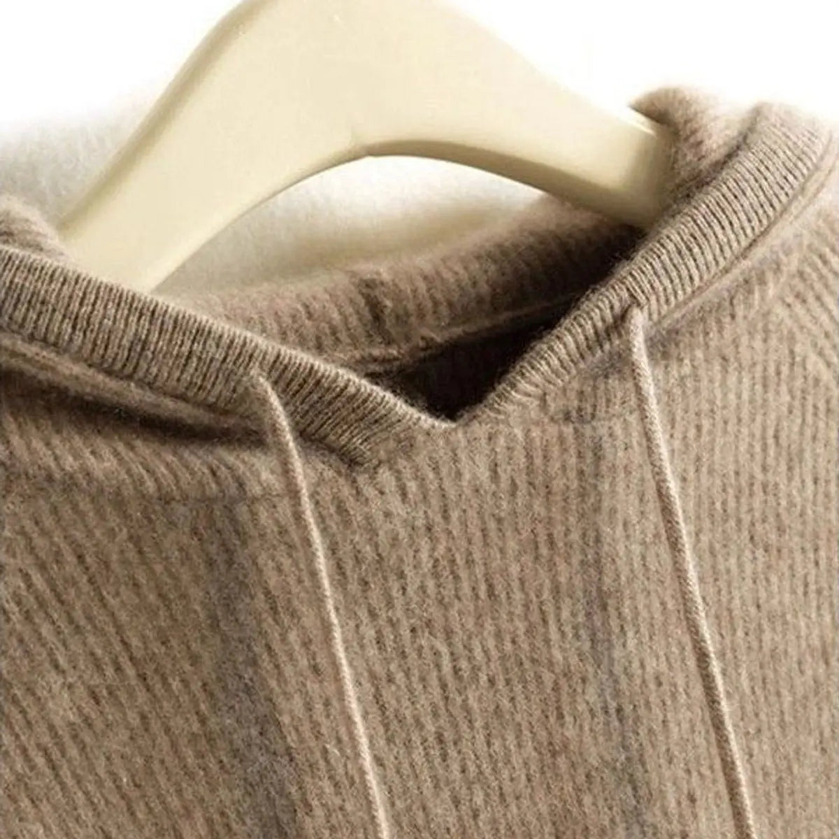 Women's Cashmere Mink Blend Hooded Knit Jumper Drawstring Hood - Camel