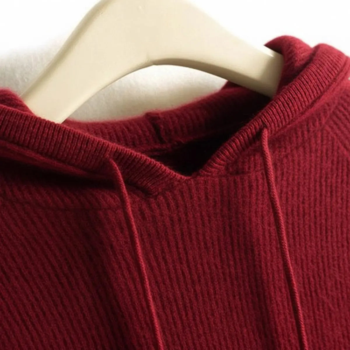 Women's Cashmere Mink Blend Hooded Knit Jumper Drawstring Hood - Merlot