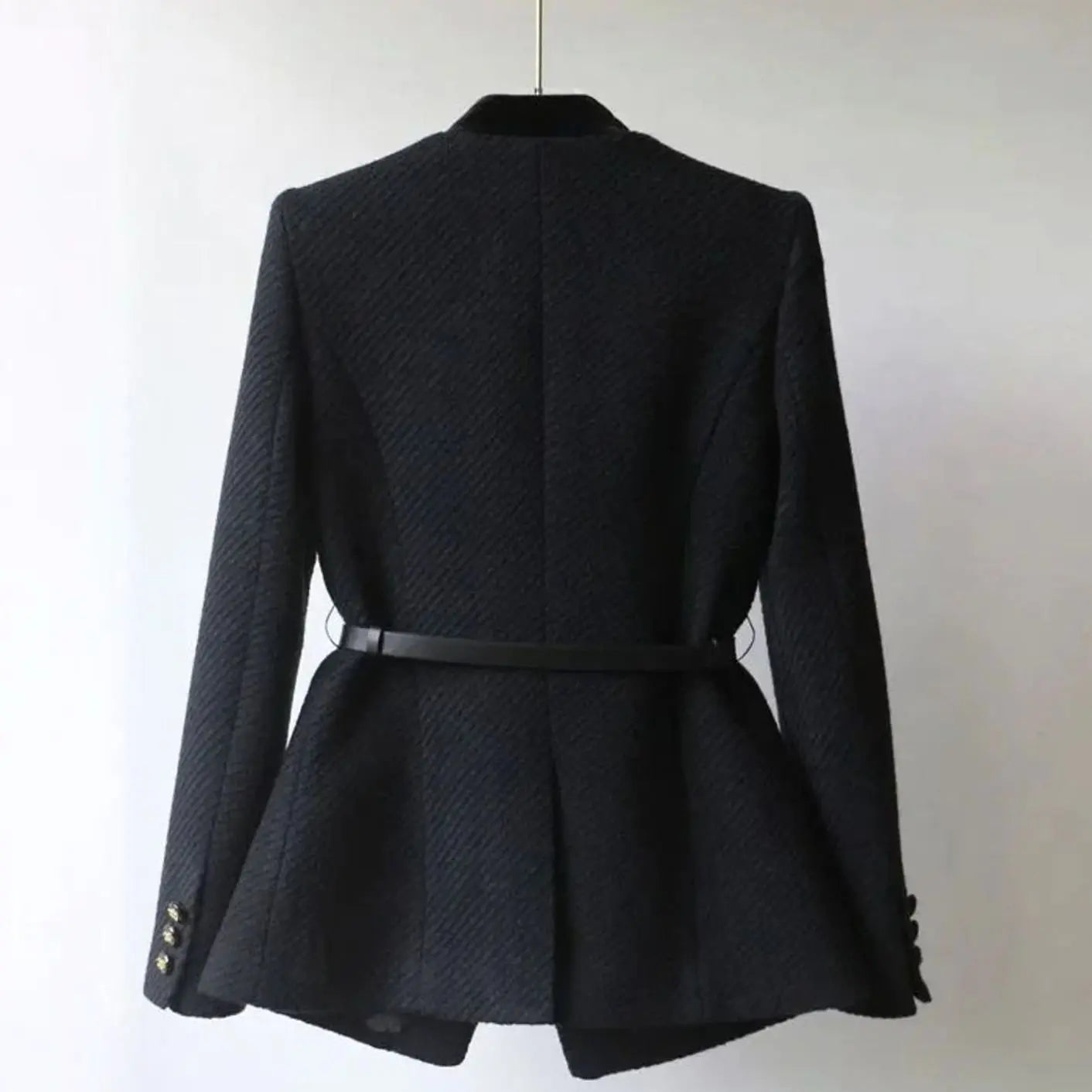 Women's Chic Belted Tweed Military-Button Coat
