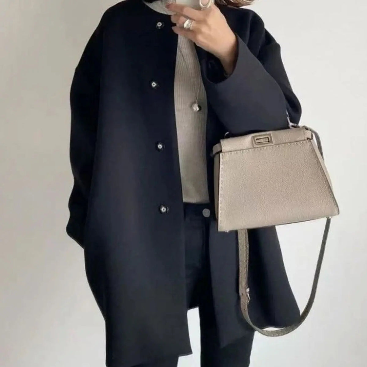 Women's Chic Collarless Button-Front Longline Coat