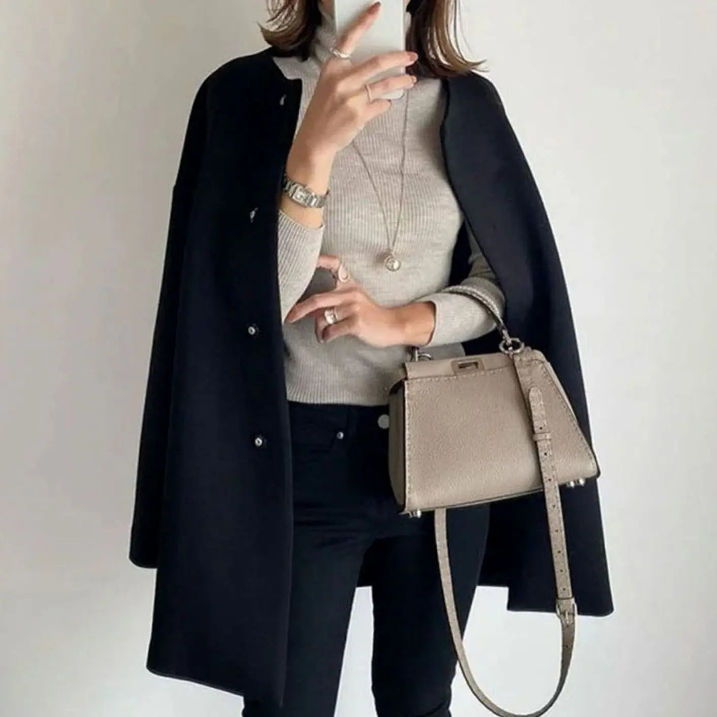 Women's Chic Collarless Button-Front Longline Coat