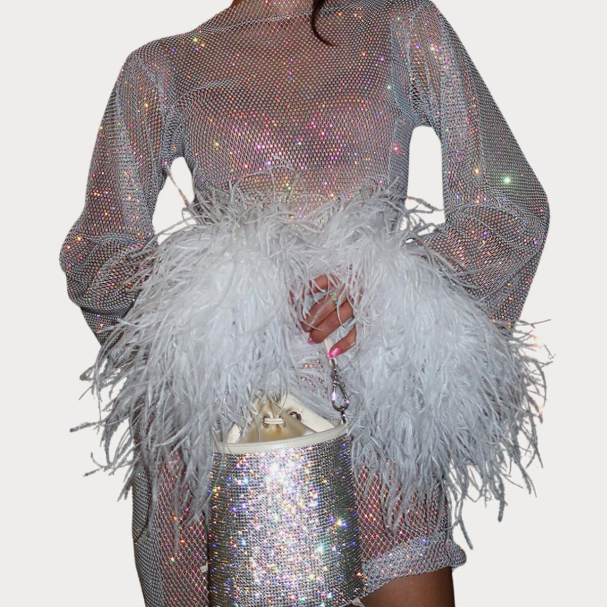 Women's Christmas Party Dress Sequin Feather-Trim Mini
