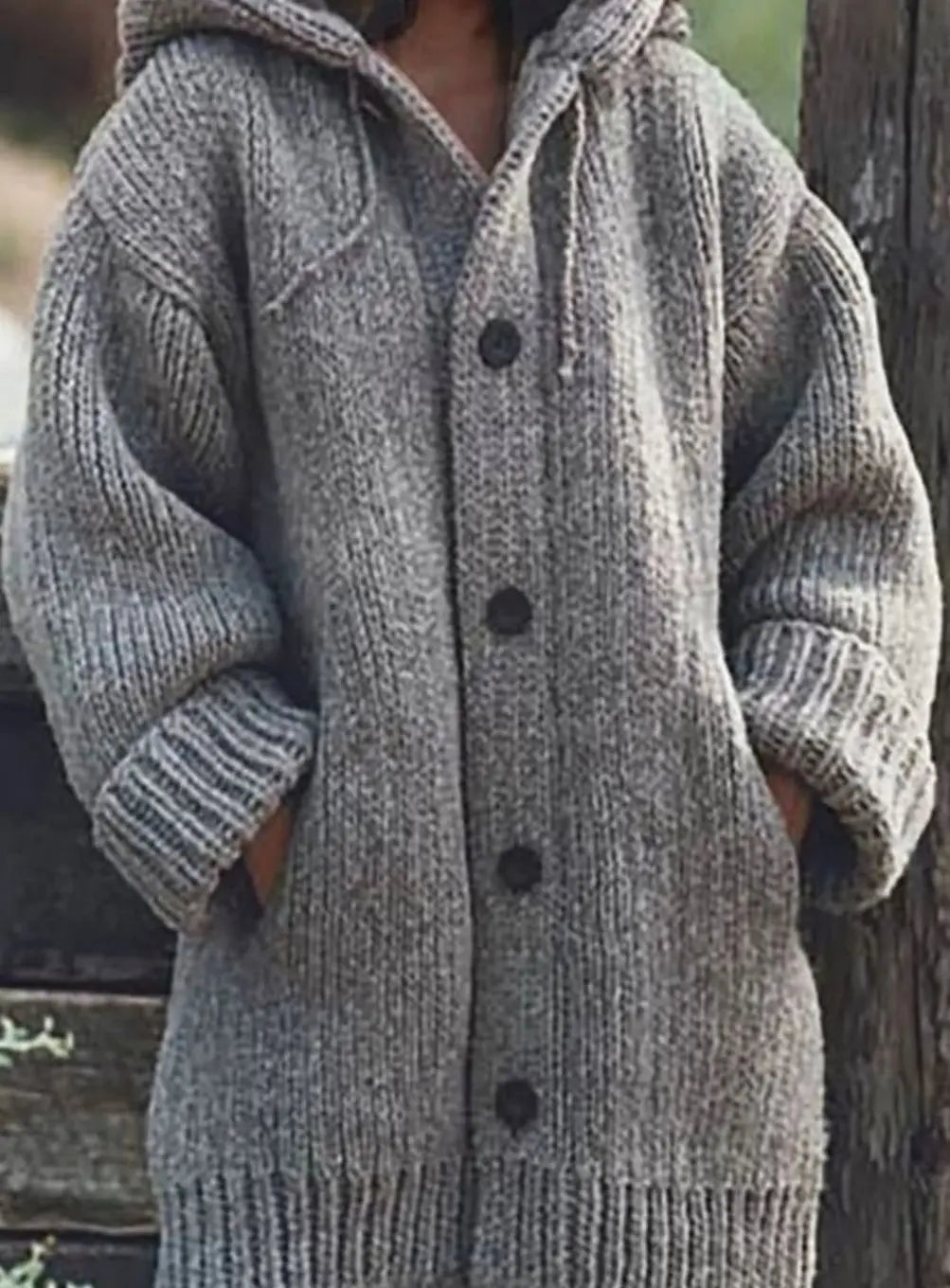 Women's Chunky Knit Hooded Oversized Cardigan Jumper - Grey