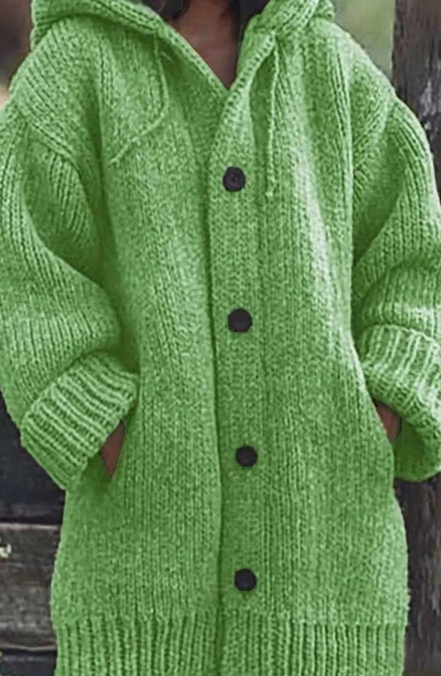 Women's Chunky Knit Hooded Oversized Cardigan Jumper - Green