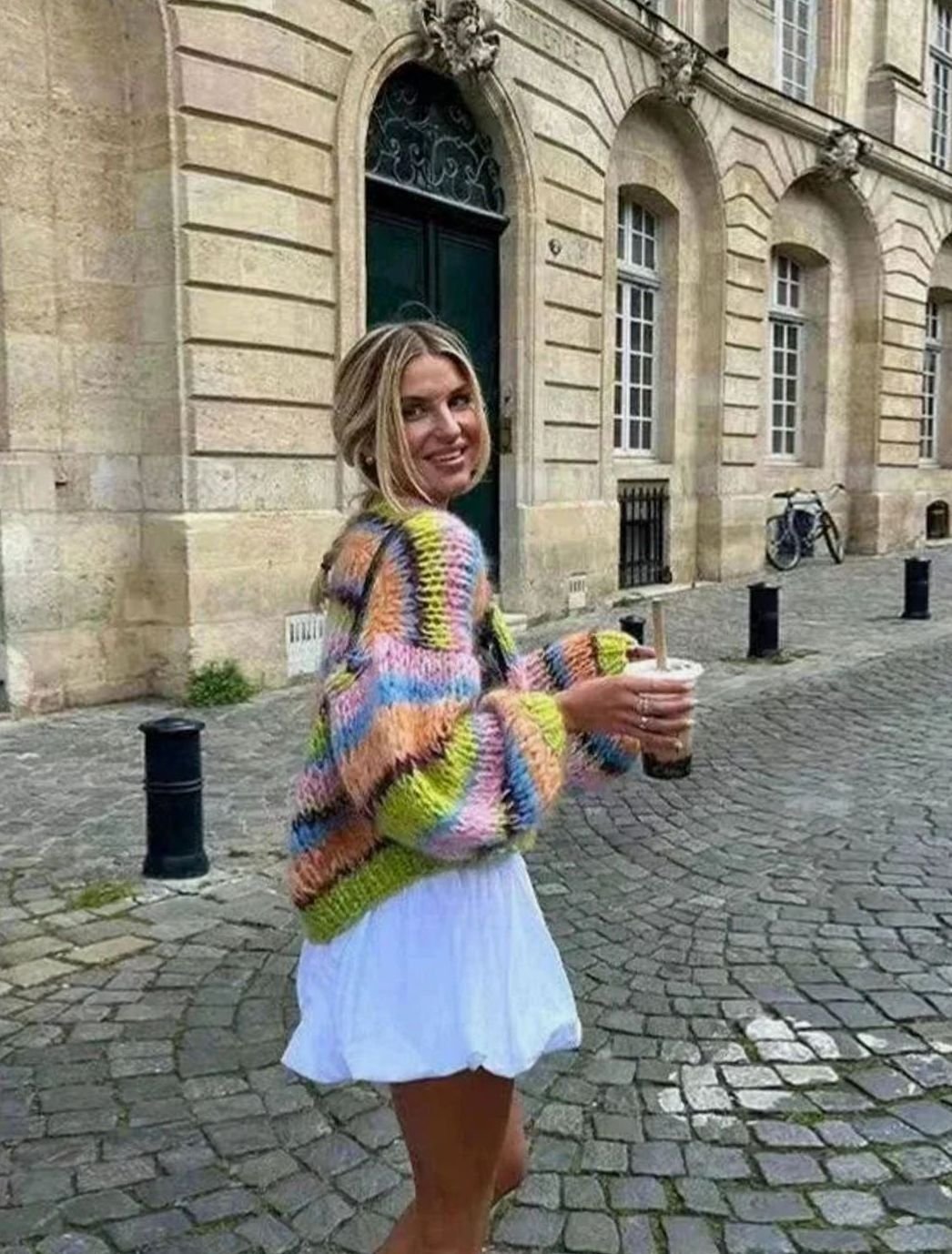 Women's Chunky Multi Coloured Knit Striped Cardigan