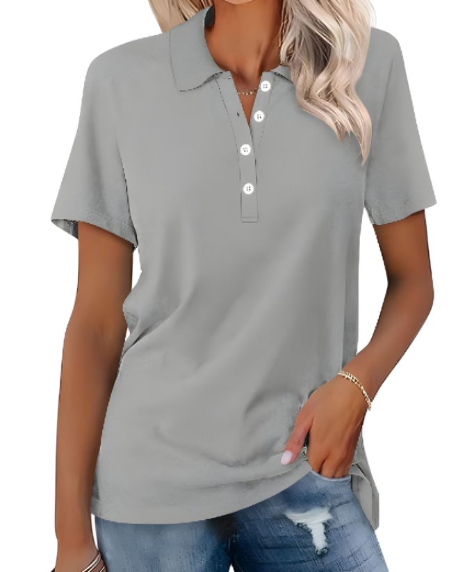 Women's Classic Short Sleeve Polo Shirt Button Placket