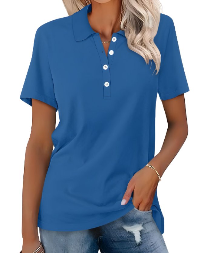 Women's Classic Short Sleeve Polo Shirt Button Placket - Blue