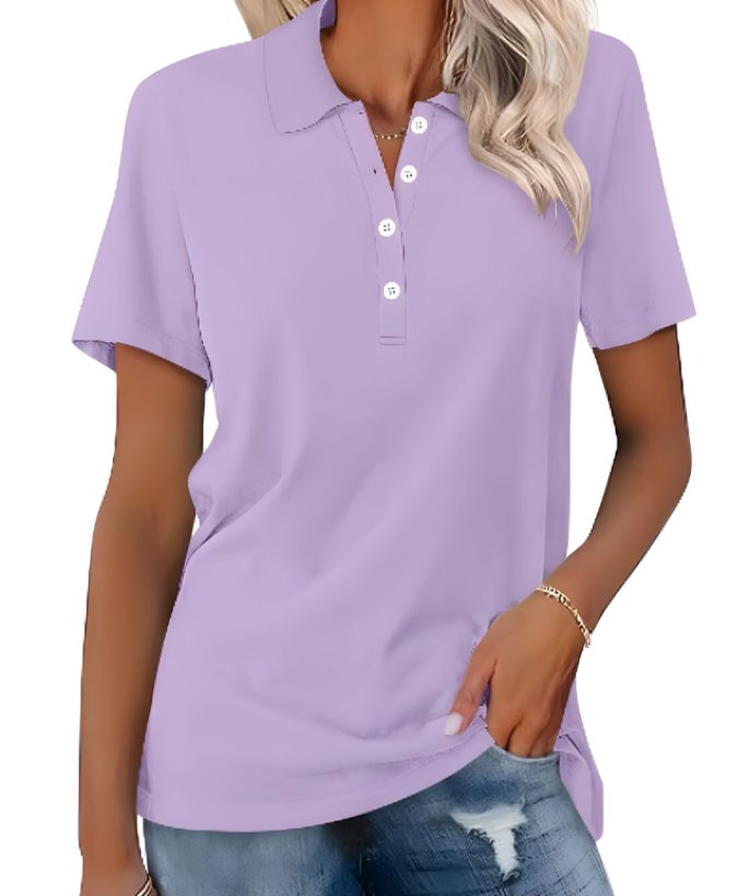 Women's Classic Short Sleeve Polo Shirt Button Placket - Lila
