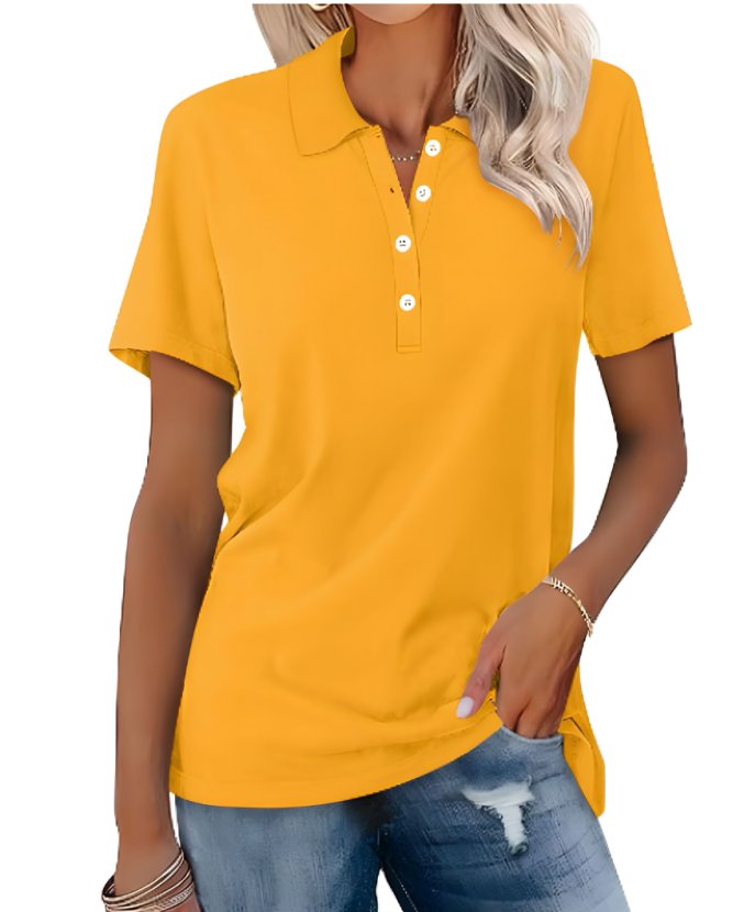 Women's Classic Short Sleeve Polo Shirt Button Placket - Yellow