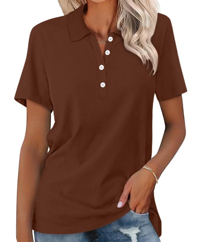 Women's Classic Short Sleeve Polo Shirt Button Placket