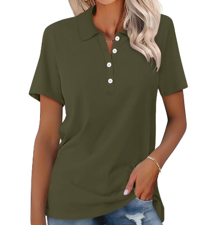 Women's Classic Short Sleeve Polo Shirt Button Placket - Dark Green