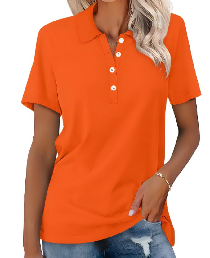 Women's Classic Short Sleeve Polo Shirt Button Placket - Orange
