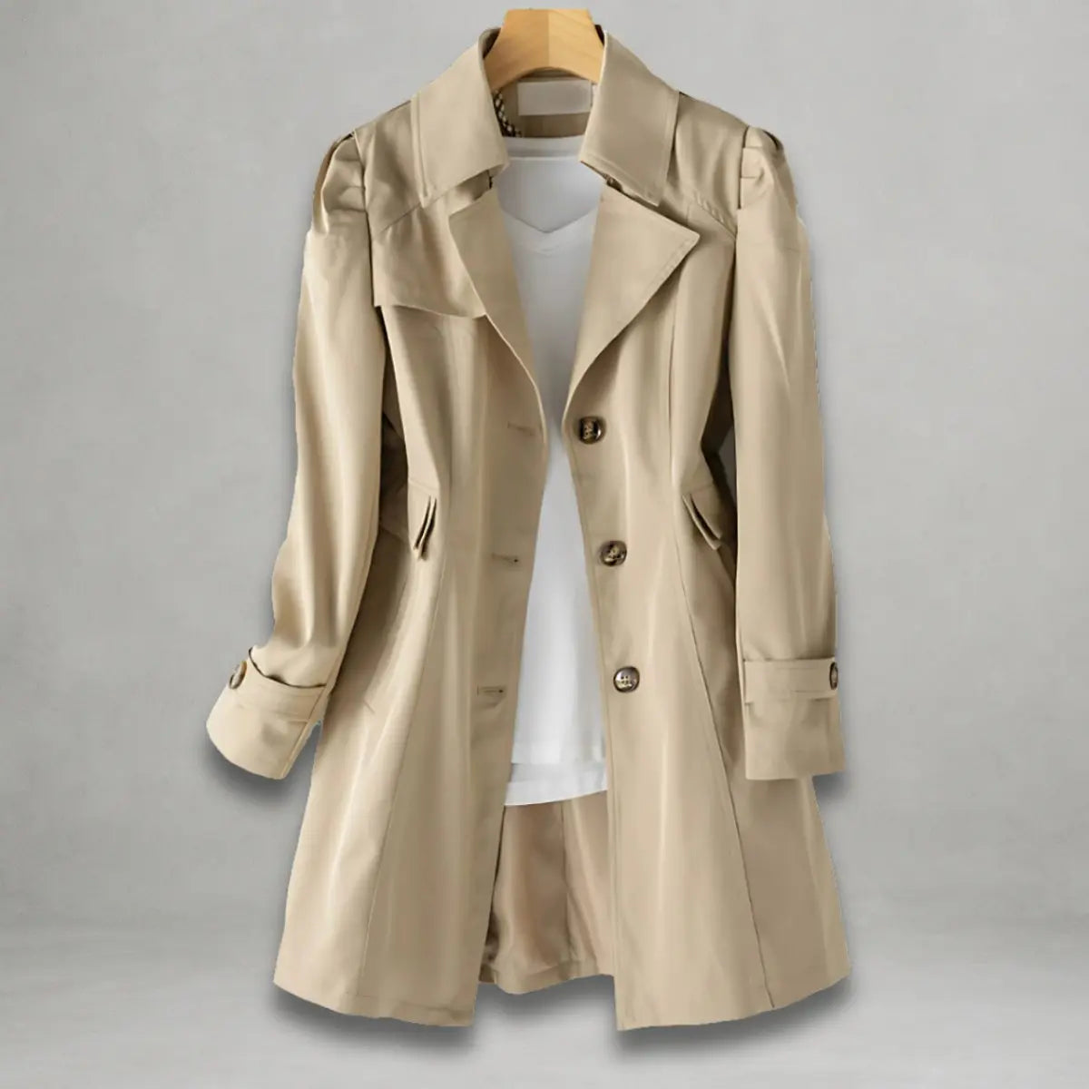 Women's Classic Single-Breasted Trench Coat Notch Lapel - Khaki
