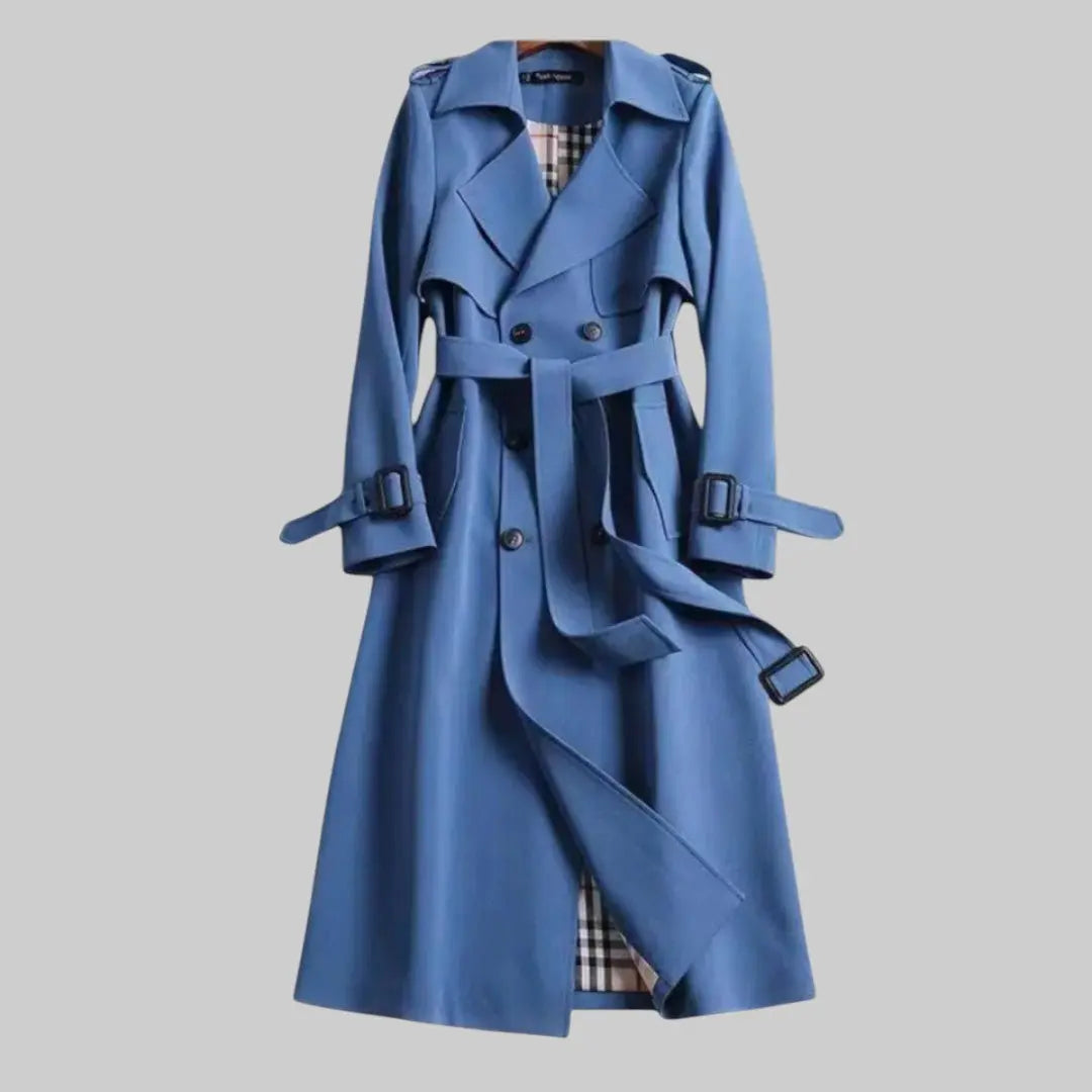 Women's Classic Trench Coat Double-Breasted Belted - Blue