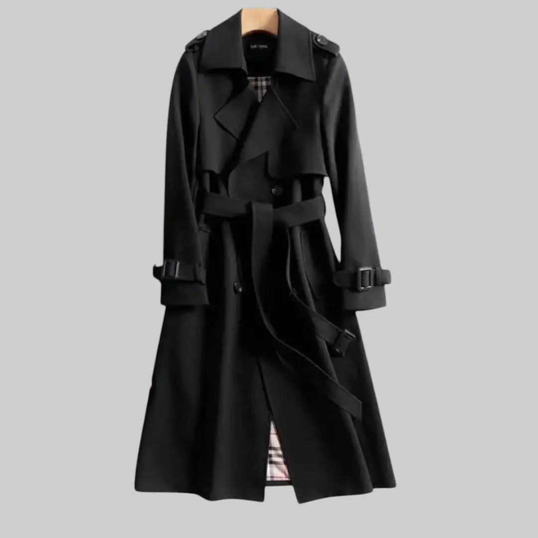 Women's Classic Trench Coat Double-Breasted Belted - Black