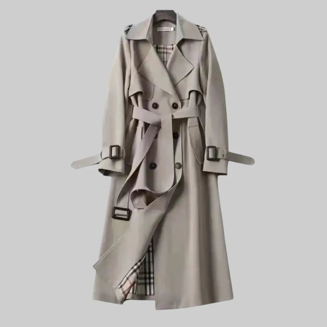 Women's Classic Trench Coat Double-Breasted Belted - Gray