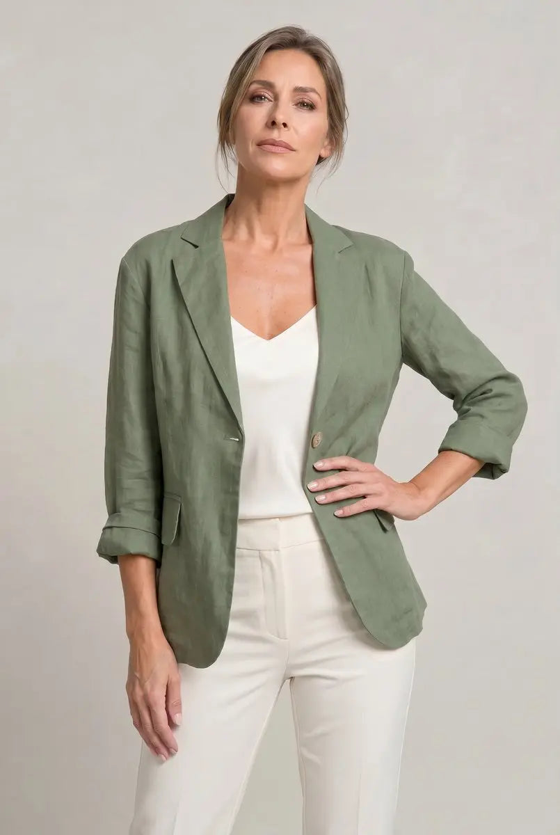 Women's Coat Lightweight Single-Button Relaxed Blazer Jacket - Green