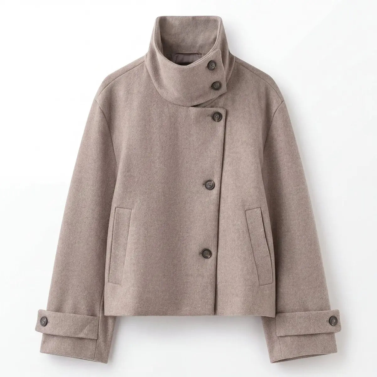 Women's Coat Wool Asymmetric Button Stand Collar Jacket - Gray