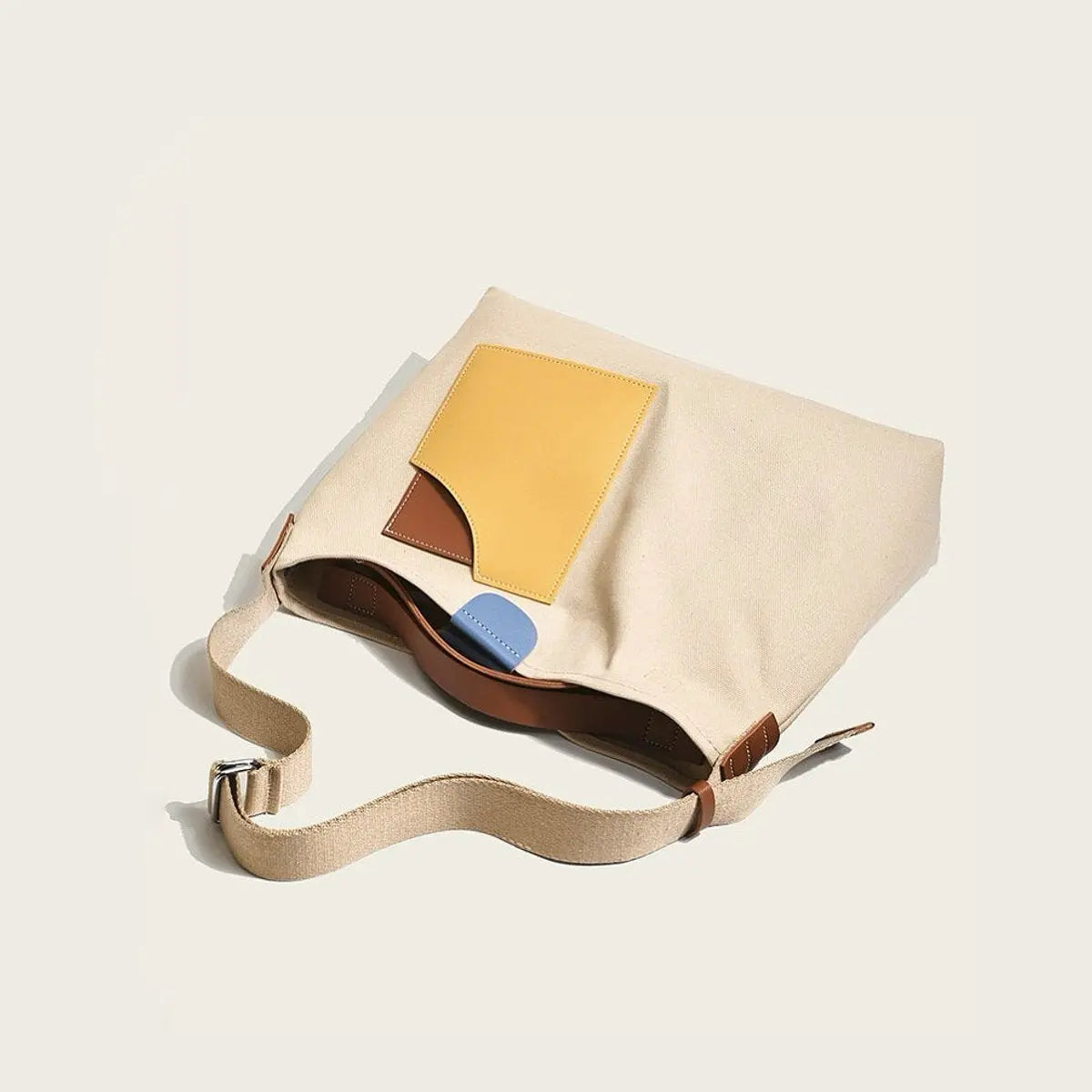 Women's Colour Block Canvas Tote Bag PU Leather Pocket Shoulder Bag