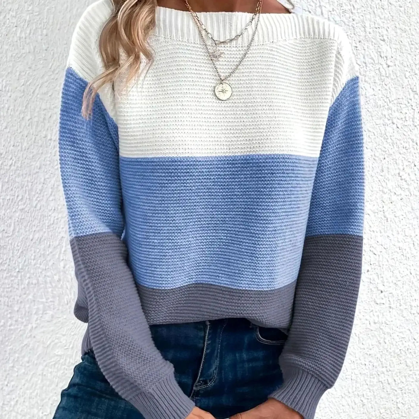 Women's Colour Block Relaxed Fit Cashmere Turtleneck Jumper