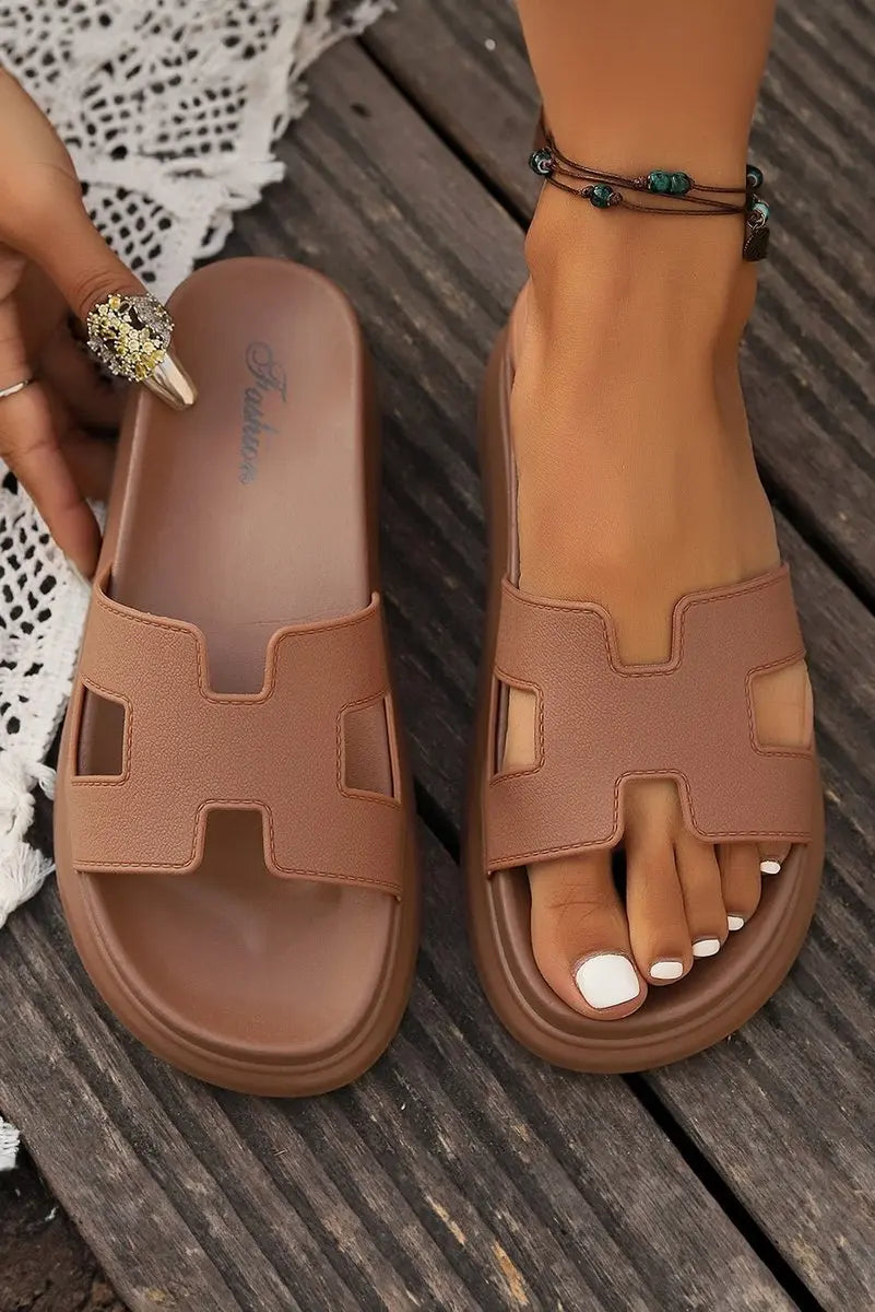 Women's Comfortable Sandals Cut-Out H-Strap Platform Slides