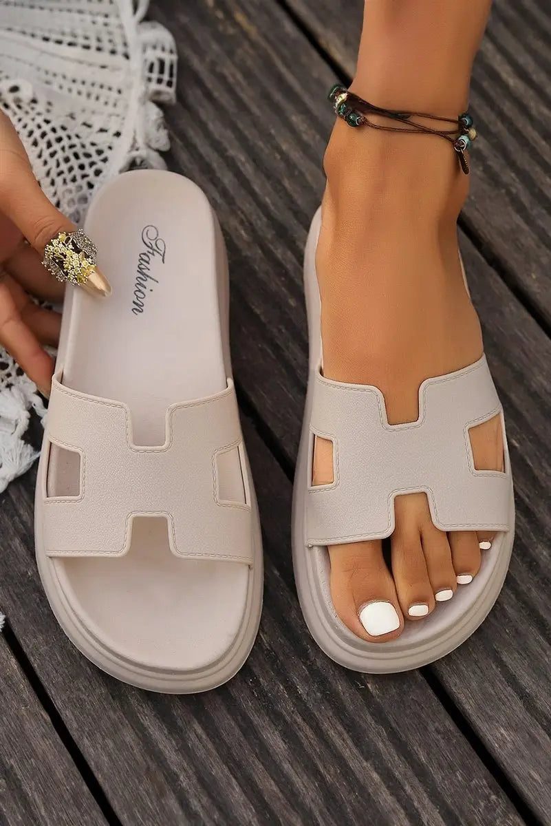Women's Comfortable Sandals Cut-Out H-Strap Platform Slides