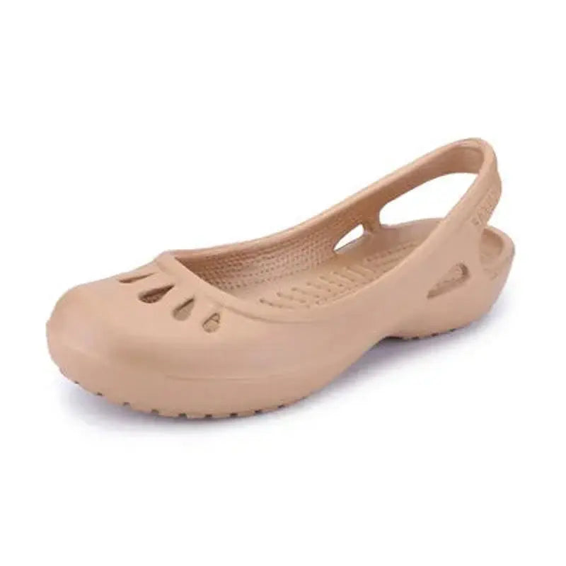 Women's Comfortable Sandals Lightweight Waterproof Jelly Slingback Flats - Khaki