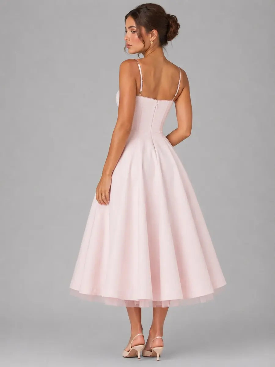 Women's Corset Sweetheart Midi Dress Full Skirt Occasion