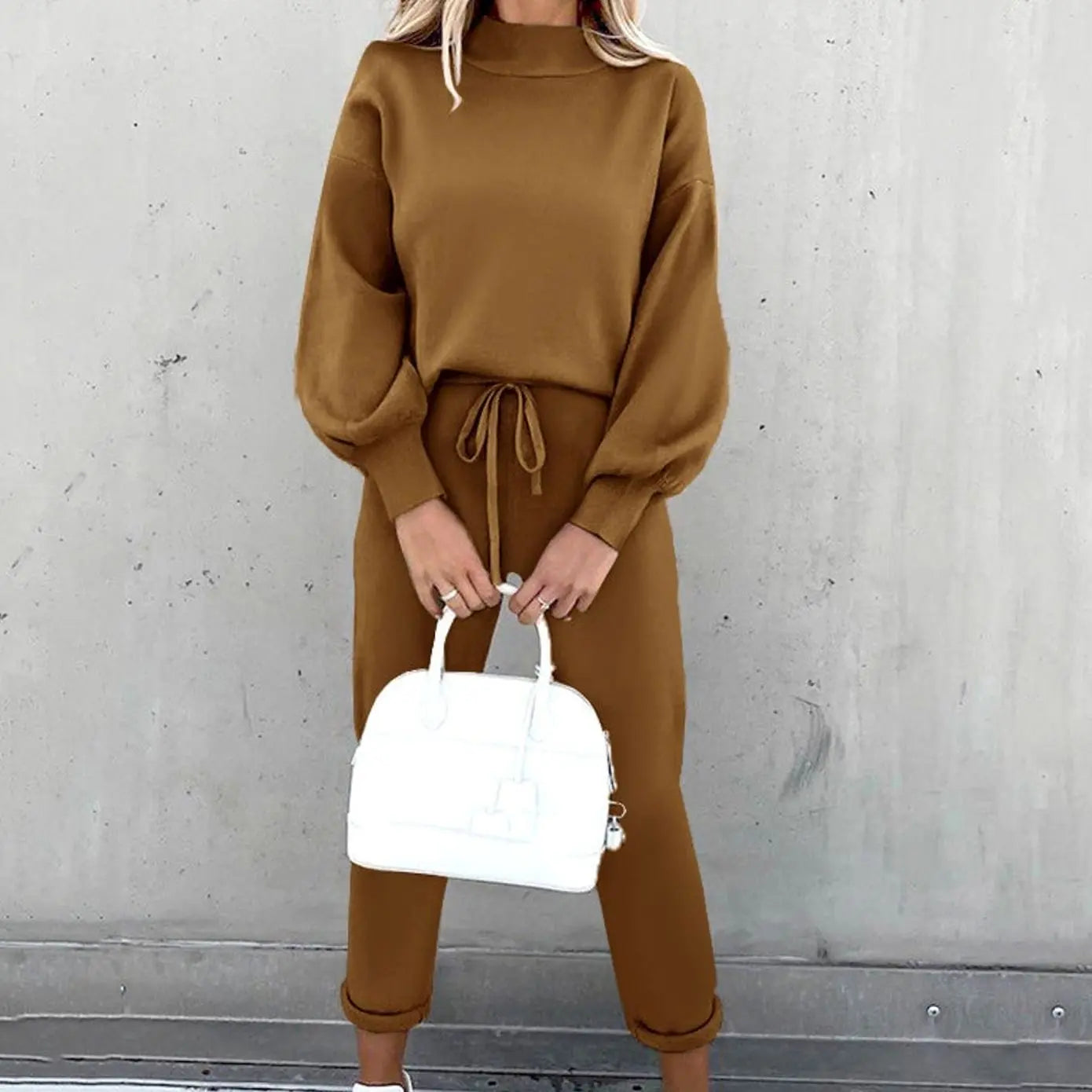 Women's Cosy Two-Piece Tracksuit Outfit Relaxed Jogger Set - Coffee