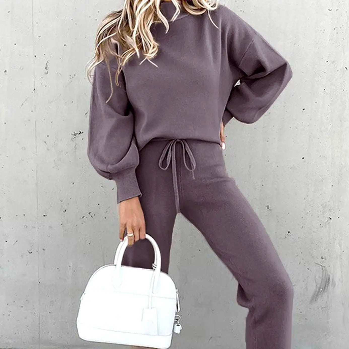 Women's Cosy Two-Piece Tracksuit Outfit Relaxed Jogger Set - Purple